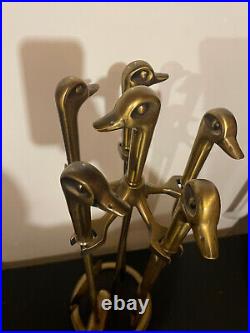 Vintage Brass Duck Mallard Fireplace Set Mid Century Modern