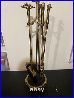 Vintage Brass Duck Mallard Fireplace Set Mid Century Modern