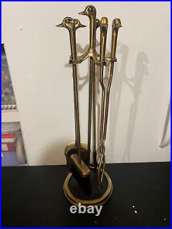 Vintage Brass Duck Mallard Fireplace Set Mid Century Modern