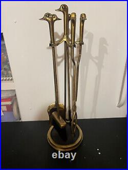 Vintage Brass Duck Mallard Fireplace Set Mid Century Modern