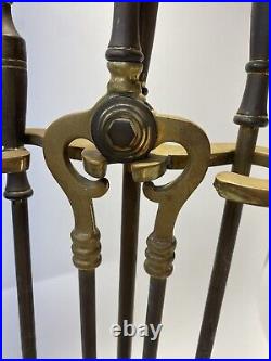 Vintage Brass Finish Fireplace Bumper and Tool Set