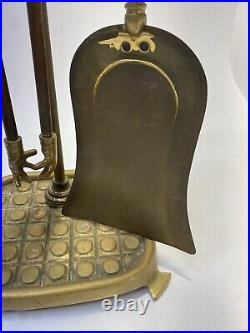 Vintage Brass Finish Fireplace Bumper and Tool Set