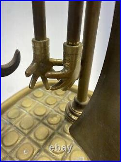 Vintage Brass Finish Fireplace Bumper and Tool Set