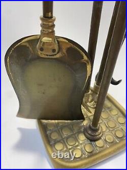 Vintage Brass Finish Fireplace Bumper and Tool Set