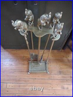 Vintage Brass Fireplace Elephante Tool Set 1970s Tools and Stand