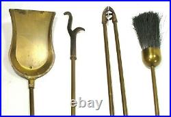 Vintage Brass Fireplace Fire Place Tools 5pc Set Broom Poker Shovel Tongs Rack