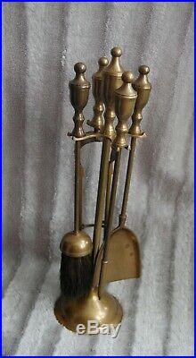 Vintage Brass Fireplace Fireside Companion Set Tools Poker Shovel Brush & Tongue