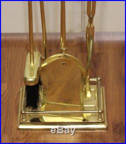 Vintage Brass Fireplace Poker Grabber Shovel Brush Hook 5 Tools Set With Stand