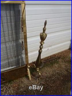 Vintage Brass Fireplace Set, Fireplace Screen, End Irons, Fireplace Tools