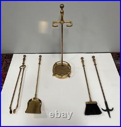 Vintage Brass Fireplace Tool Set 4 Piece & Stand