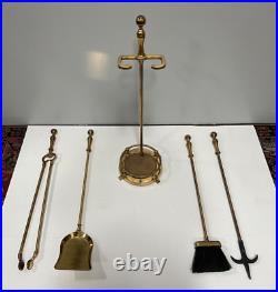 Vintage Brass Fireplace Tool Set 4 Piece & Stand