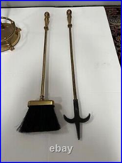 Vintage Brass Fireplace Tool Set 4 Piece & Stand