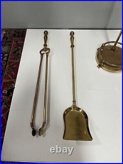 Vintage Brass Fireplace Tool Set 4 Piece & Stand