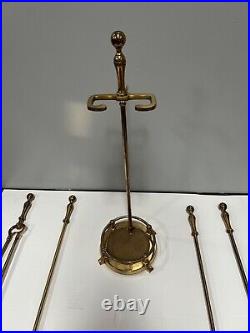 Vintage Brass Fireplace Tool Set 4 Piece & Stand