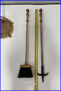 Vintage Brass Fireplace Tool Set 4 Piece & Stand