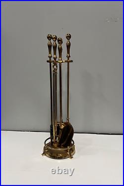 Vintage Brass Fireplace Tool Set 4 Piece & Stand