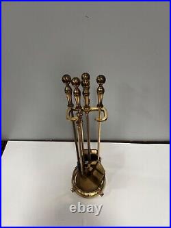 Vintage Brass Fireplace Tool Set 4 Piece & Stand