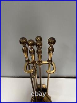 Vintage Brass Fireplace Tool Set 4 Piece & Stand