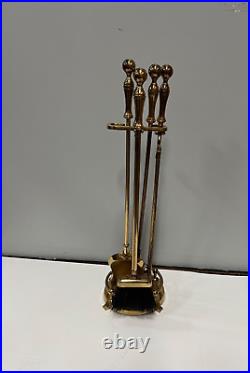 Vintage Brass Fireplace Tool Set 4 Piece & Stand