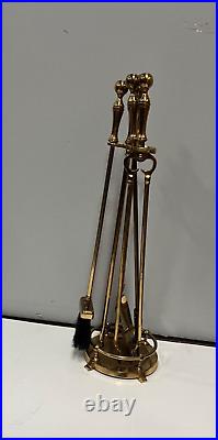 Vintage Brass Fireplace Tool Set 4 Piece & Stand