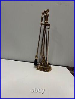 Vintage Brass Fireplace Tool Set 4 Piece & Stand