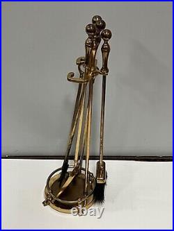 Vintage Brass Fireplace Tool Set 4 Piece & Stand