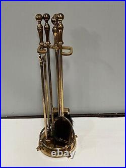 Vintage Brass Fireplace Tool Set 4 Piece & Stand