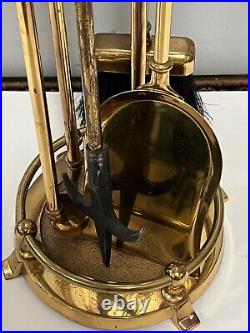 Vintage Brass Fireplace Tool Set 4 Piece & Stand