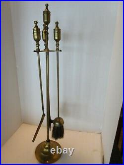 Vintage Brass Fireplace Tool Set 4 pc. Stand Holder finial Handles round base