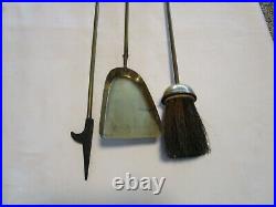 Vintage Brass Fireplace Tool Set 4 pc. Stand Holder finial Handles round base