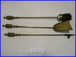 Vintage Brass Fireplace Tool Set 4 pc. Stand Holder finial Handles round base