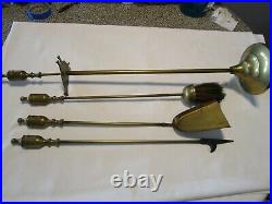 Vintage Brass Fireplace Tool Set 4 pc. Stand Holder finial Handles round base