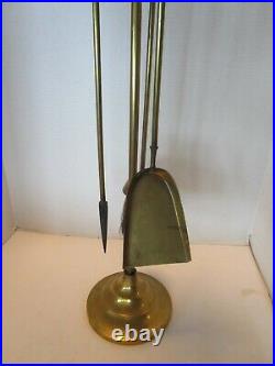 Vintage Brass Fireplace Tool Set 4 pc. Stand Holder finial Handles round base