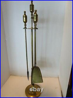 Vintage Brass Fireplace Tool Set 4 pc. Stand Holder finial Handles round base