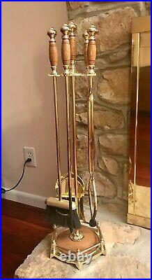 Vintage Brass Fireplace Tool Set 5 Piece 4 Tools & Stand