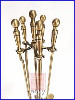 Vintage Brass Fireplace Tool Set 6 Pieces Tongs Poker Shovel Broom