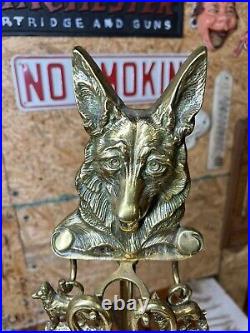 Vintage Brass Fireplace Tool Set Alsatian Wolf Dog 3 Tools 19