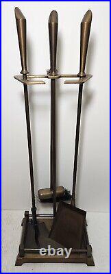 Vintage Brass Fireplace Tool Set Art Deco Inspired Mid Century Modern MCM Solid