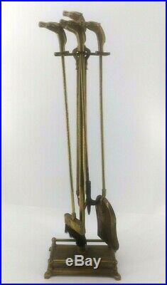 Vintage Brass Fireplace Tool Set Horse Head 50s Stand Tools Fire Place 5 pc Rare