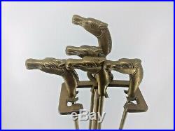 Vintage Brass Fireplace Tool Set Horse Heads Stand Tools Fire Place 5pc 50s