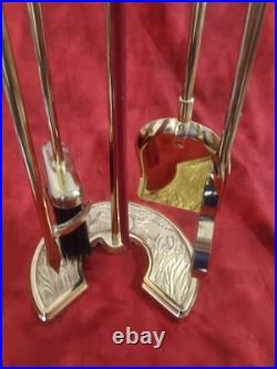 Vintage Brass Fireplace Tool Set Horseshoe Shaped Base #C-879 EUC