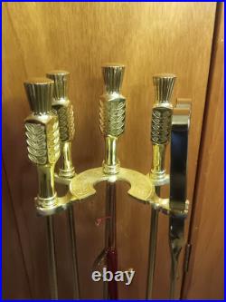 Vintage Brass Fireplace Tool Set Horseshoe Shaped Base #C-879 EUC
