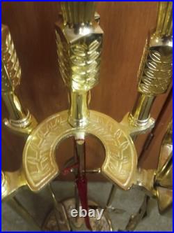 Vintage Brass Fireplace Tool Set Horseshoe Shaped Base #C-879 EUC