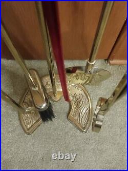 Vintage Brass Fireplace Tool Set Horseshoe Shaped Base #C-879 EUC