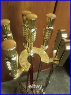 Vintage Brass Fireplace Tool Set Horseshoe Shaped Base #C-879 EUC