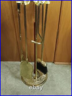 Vintage Brass Fireplace Tool Set Horseshoe Shaped Base #C-879 EUC