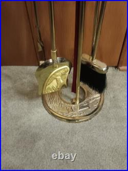 Vintage Brass Fireplace Tool Set Horseshoe Shaped Base #C-879 EUC