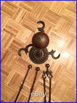 Vintage Brass Fireplace Tool Set Marked England Heavy Solid Antique