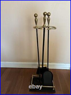 Vintage Brass Fireplace Tool Set Of 3 Tools plus Stand Stone 5200 28 Tall