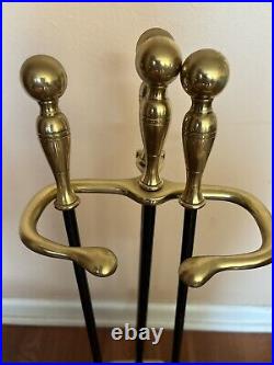 Vintage Brass Fireplace Tool Set Of 3 Tools plus Stand Stone 5200 28 Tall